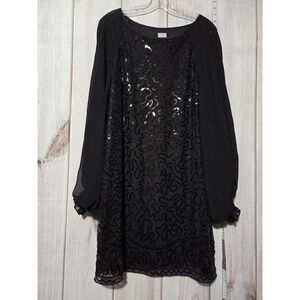 Pearl‎ Georgina Chapman Dress Womens 10 Black Sequin Chiffon Sheer Sleeve Party